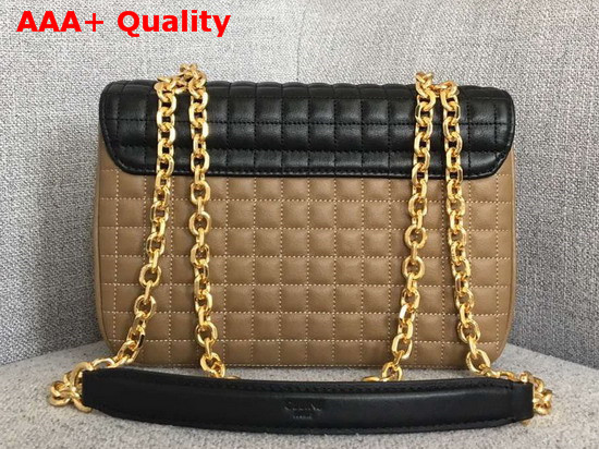 Celine Medium C Bag in Bicolour Quilted Calfskin Light Camel and Black Replica