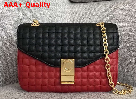 Celine Medium C Bag in Bicolour Quilted Calfskin Red and Black Replica