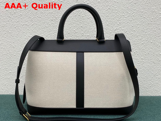 Celine Medium Cabas De France Bag in Textile and Calfskin Natural Black Replica