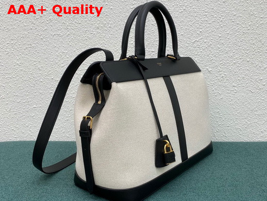 Celine Medium Cabas De France Bag in Textile and Calfskin Natural Black Replica