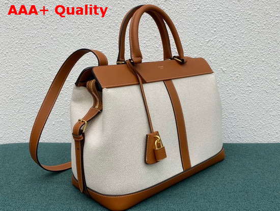 Celine Medium Cabas De France Bag in Textile and Calfskin Natural Tan Replica