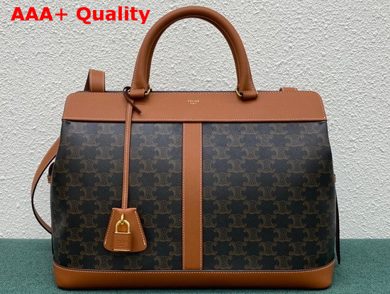 Celine Medium Cabas De France Bag in Triomphe Canvas and Calfskin Tan Replica