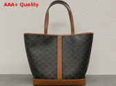 Celine Medium Cabas in Triomphe Canvas and Calfskin Tan Replica