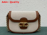 Celine Medium Chain Maillon Triomphe Bag in Textile and Calfskin Tan White Replica