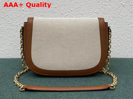 Celine Medium Chain Maillon Triomphe Bag in Textile and Calfskin Tan White Replica