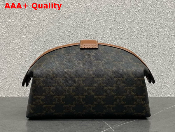 Celine Medium Cosmetic Pouch in Triomphe Canvas and Calfskin Tan Replica