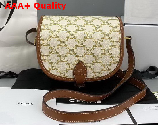 Celine Medium Folco Bag in Triomphe Canvas and Calfskin White Replica