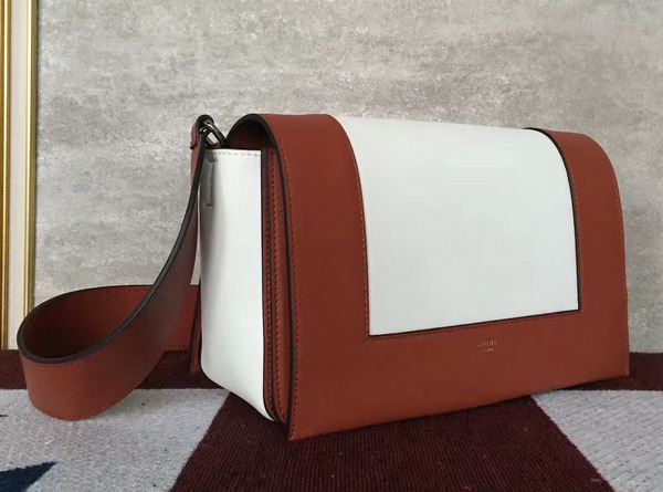 Celine Medium Frame Shoulder Bag in Burnt Red and White Shiny Smooth Calfskin for Sale