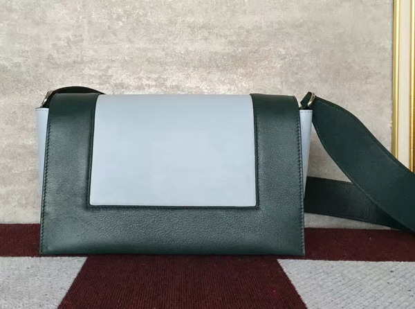 Celine Medium Frame Shoulder Bag in Dark Green and Mineral Shiny Smooth Calfskin for Sale