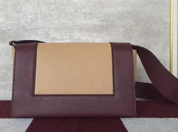 Celine Medium Frame Shoulder Bag in Dark Red and Apricot Shiny Smooth Calfskin for Sale