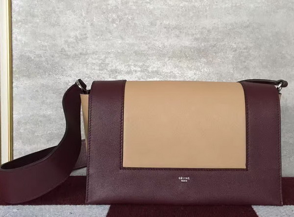Celine Medium Frame Shoulder Bag in Dark Red and Apricot Shiny Smooth Calfskin for Sale