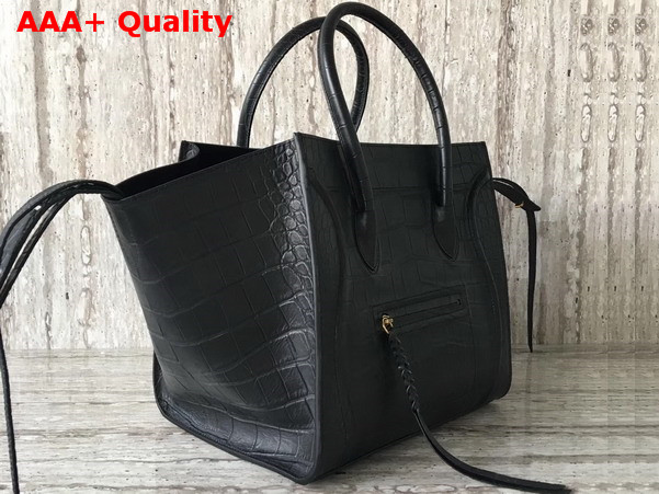 Celine Medium Luggage Phantom Handbag in Black Croc Print Calfskin Replica