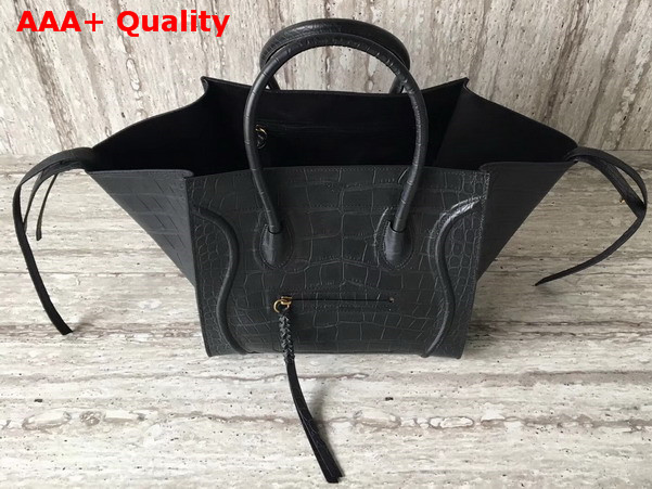 Celine Medium Luggage Phantom Handbag in Black Croc Print Calfskin Replica