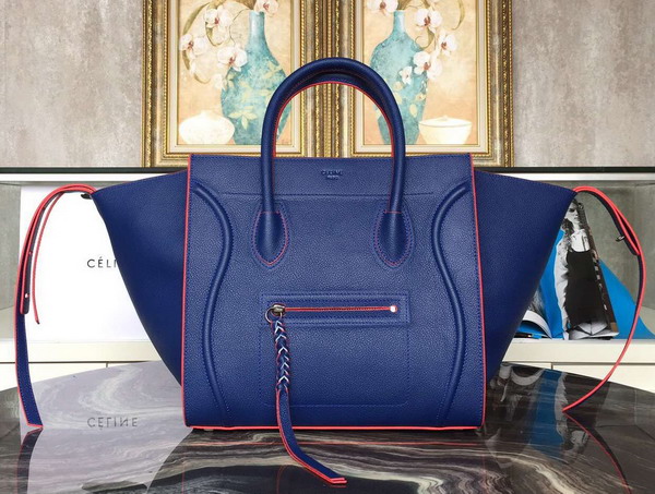 Celine Medium Luggage Phantom Handbag in Blue Grained Calfskin for Sale