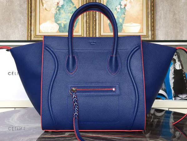Celine Medium Luggage Phantom Handbag in Blue Grained Calfskin for Sale