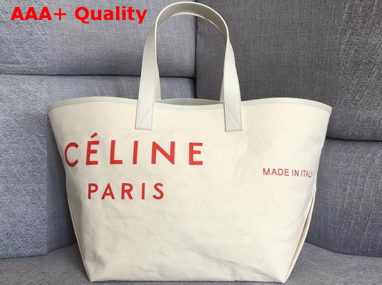 Celine Medium Made in Tote in Textile Natural and Red Replica