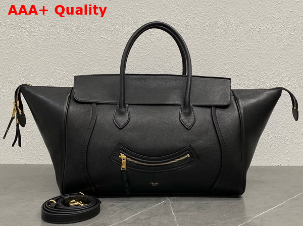 Celine Medium Smiling New Luggage in Black Supple Shiny Lambskin Replica