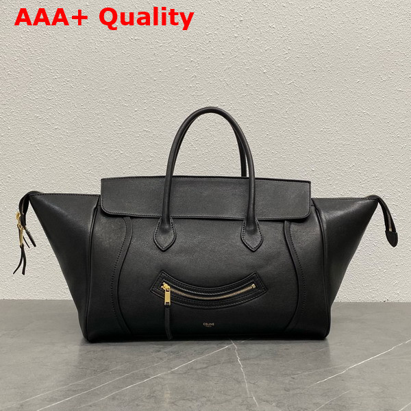 Celine Medium Smiling New Luggage in Black Supple Shiny Lambskin Replica