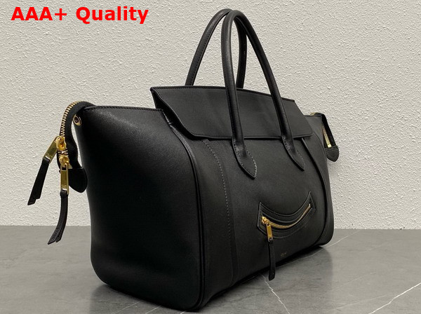 Celine Medium Smiling New Luggage in Black Supple Shiny Lambskin Replica