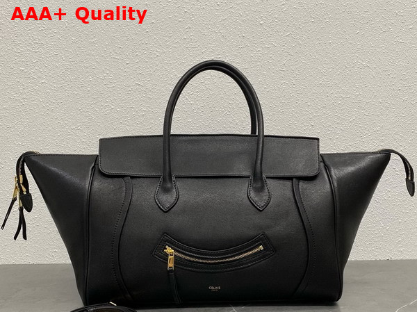 Celine Medium Smiling New Luggage in Black Supple Shiny Lambskin Replica