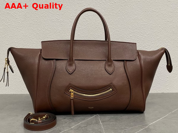 Celine Medium Smiling New Luggage in Deep Brown Supple Shiny Lambskin Replica