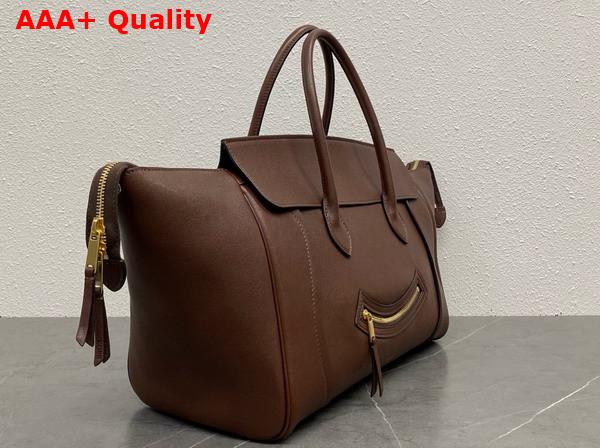 Celine Medium Smiling New Luggage in Deep Brown Supple Shiny Lambskin Replica