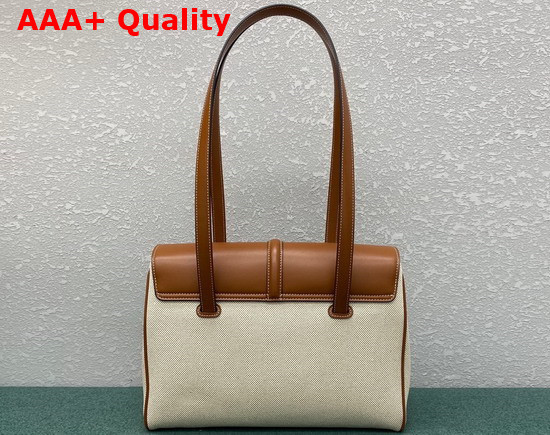 Celine Medium Soft 16 Bag in Textile and Calfskin Tan White Replica