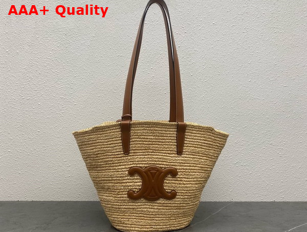 Celine Medium Supple Celine Classic Panier in Raffia and Calfskin Tan Replica