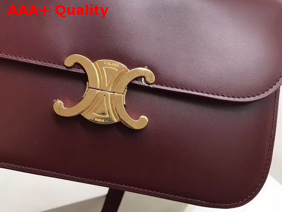 Celine Medium Triomphe Bag in Burgundy Shiny Calfskin Replica