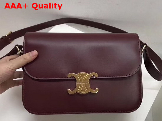 Celine Medium Triomphe Bag in Burgundy Shiny Calfskin Replica