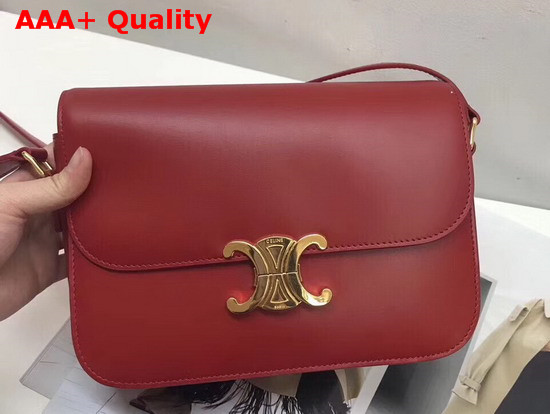 Celine Medium Triomphe Bag in Red Shiny Calfskin Replica