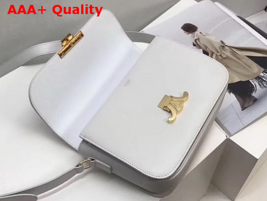 Celine Medium Triomphe Bag in White Shiny Calfskin Replica