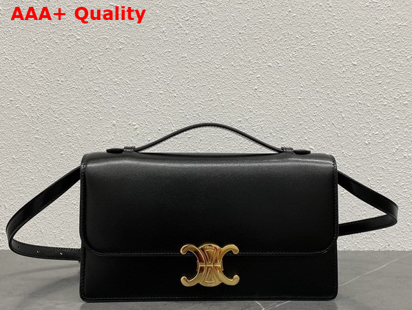 Celine Medium Triomphe Folio in Shiny Calfskin Black Replica