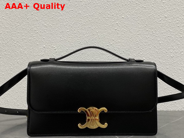 Celine Medium Triomphe Folio in Shiny Calfskin Black Replica