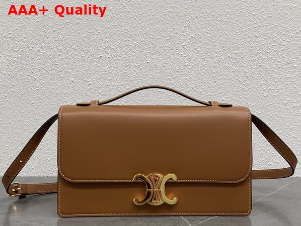 Celine Medium Triomphe Folio in Shiny Calfskin Tan Replica