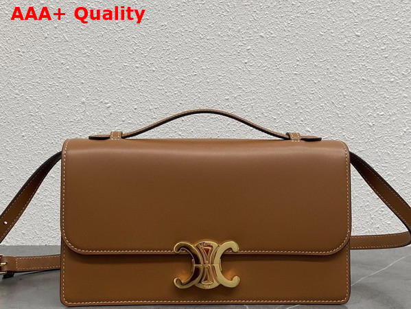 Celine Medium Triomphe Folio in Shiny Calfskin Tan Replica