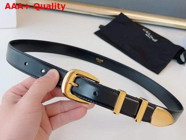 Celine Medium Western Belt in Black Taurillon Leather with Gold Finishing Metal Replica