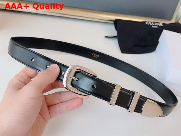Celine Medium Western Belt in Black Taurillon Leather with Silver Finishing Metal Replica