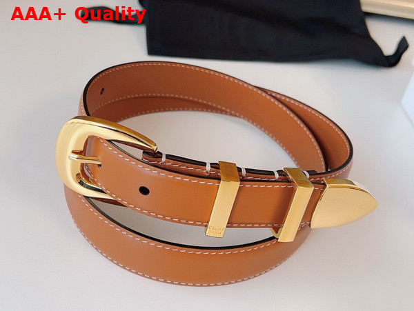 Celine Medium Western Belt in Tan Natural Calfskin with Gold Finishing Metal Replica