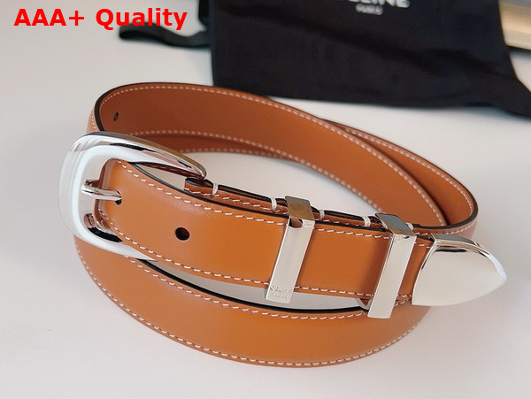 Celine Medium Western Belt in Tan Natural Calfskin with Silver Finishing Metal Replica