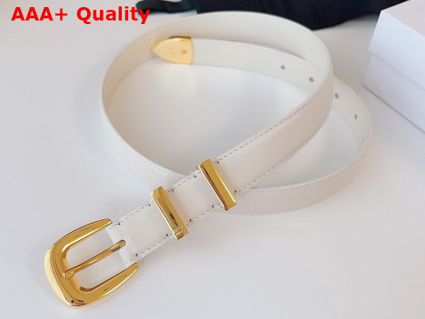 Celine Medium Western Belt in White Natural Calfskin with Gold Finishing Metal Replica