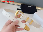 Celine Medium Western Belt in White Natural Calfskin with Gold Finishing Metal Replica
