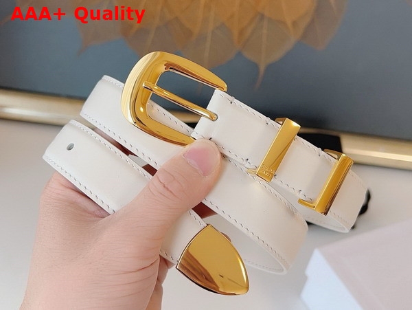 Celine Medium Western Belt in White Natural Calfskin with Gold Finishing Metal Replica