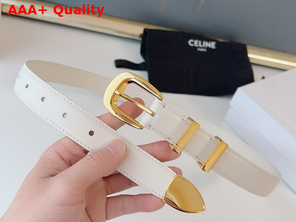 Celine Medium Western Belt in White Natural Calfskin with Gold Finishing Metal Replica