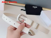 Celine Medium Western Belt in White Natural Calfskin with Silver Finishing Metal Replica