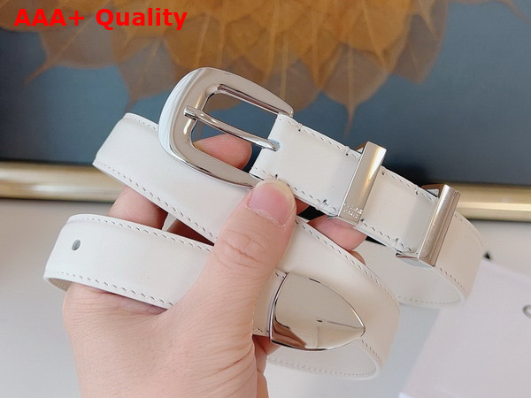 Celine Medium Western Belt in White Natural Calfskin with Silver Finishing Metal Replica
