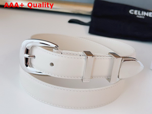 Celine Medium Western Belt in White Natural Calfskin with Silver Finishing Metal Replica