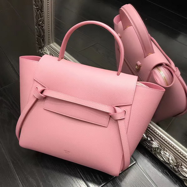 Celine Micro Belt Handbag in Pink Grained Calfskin For Sale