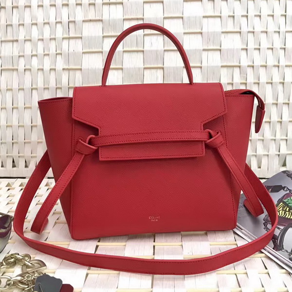 Celine Micro Belt Handbag in Red Grained Calfskin For Sale