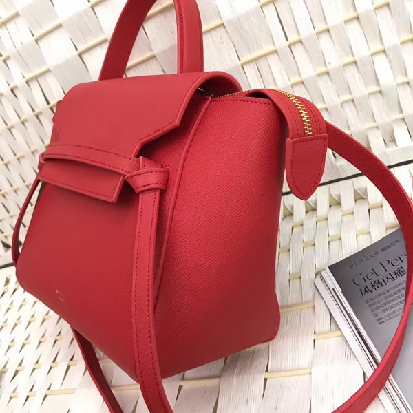 Celine Micro Belt Handbag in Red Grained Calfskin For Sale